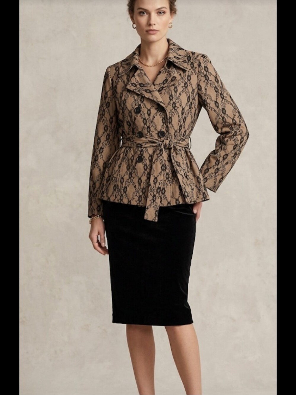 Vtg Lace Lined Jacket Sz 2X NY Collection Tie Belt